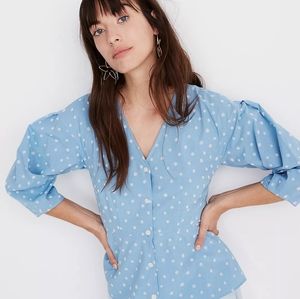 Madewell Blue Polka Dot Florentine Peplum Top 2